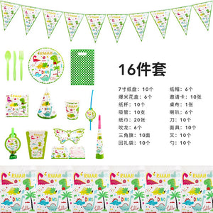 Set 16 Accesorii pentru Masa, Petrecere, Flippy, Model Dinozauri, Multicolor-0