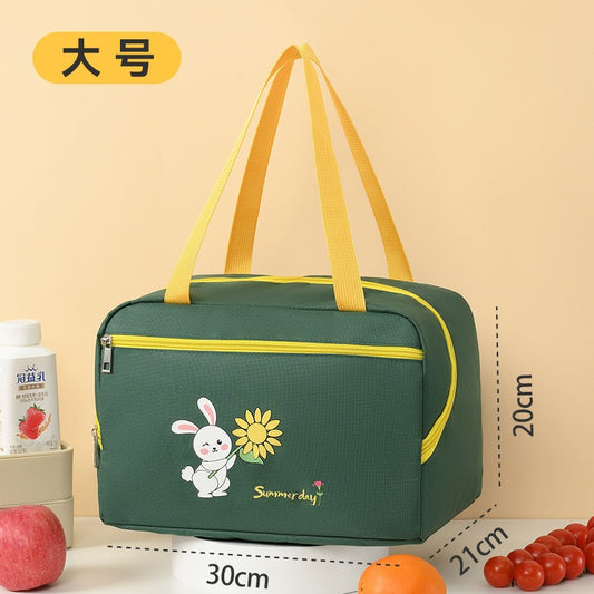 Geanta Termica Flippy pentru Pranz, Compartimente Telefon si Tacamuri, Multifunctionala, Impermeabila, 30x21x20 cm, Design Iepuras, Verde-0