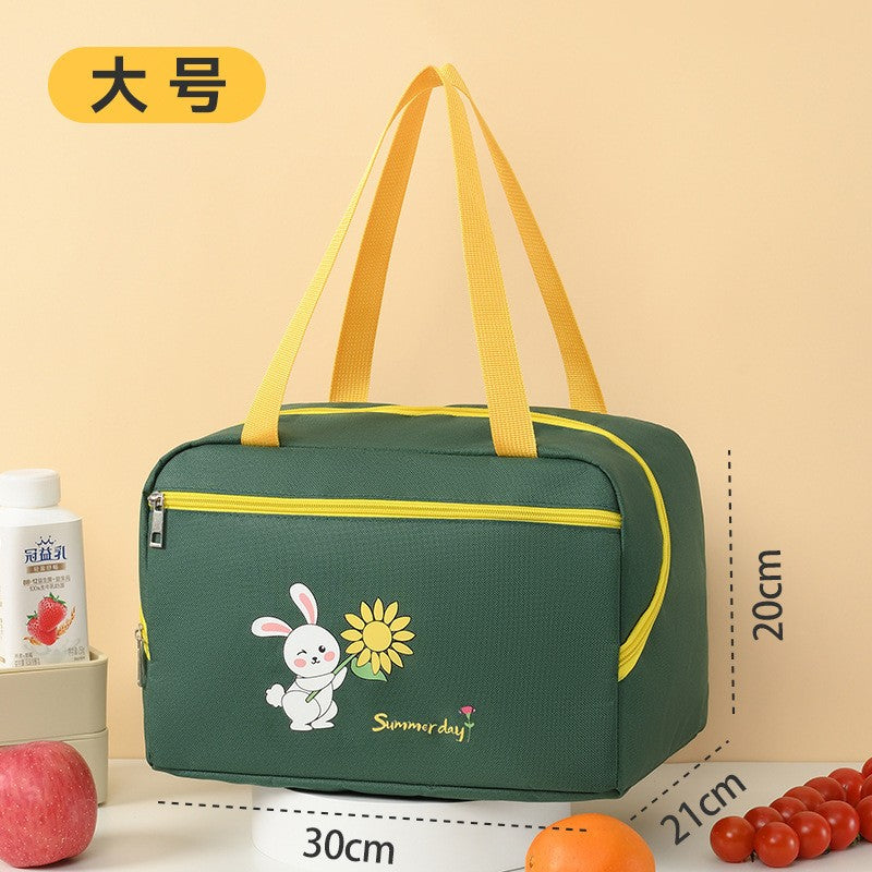 Geanta Termica Flippy pentru Pranz, Compartimente Telefon si Tacamuri, Multifunctionala, Impermeabila, 30x21x20 cm, Design Iepuras, Verde-0
