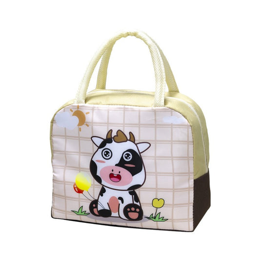 Geanta Termica pentru Pranz pentru Copii, Flippy, 23x13x19 cm, Izolanta, Folie de Aluminiu, Model Animat Vacuta, Bej-0
