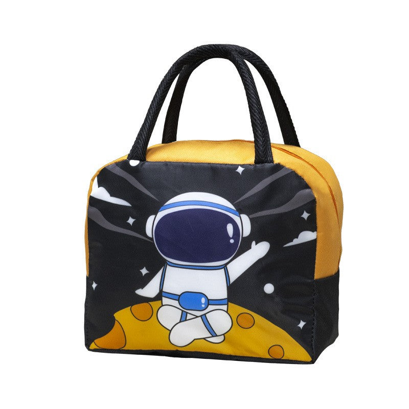 Geanta Termica pentru Pranz pentru Copii, Flippy, 23x13x19 cm, Izolanta, Folie de Aluminiu, Model Animat Astronaut, Negru-Portocaliu-0