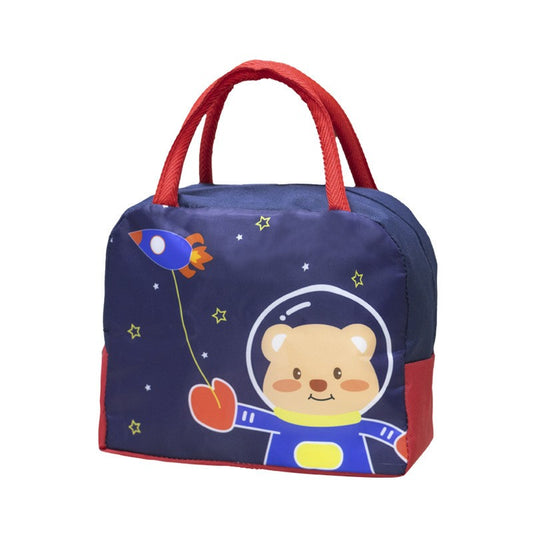 Geanta Termica pentru Pranz pentru Copii, Flippy, 23x13x19 cm, Izolanta, Folie de Aluminiu, Model Animat Ursulet Astronaut, Albastru-Rosu-0