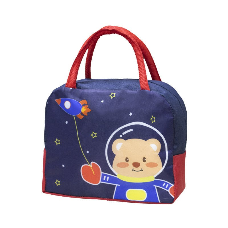 Geanta Termica pentru Pranz pentru Copii, Flippy, 23x13x19 cm, Izolanta, Folie de Aluminiu, Model Animat Ursulet Astronaut, Albastru-Rosu-0