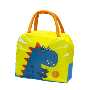 Geanta Termica pentru Pranz pentru Copii, Flippy, 23x13x19 cm, Izolanta, Folie de Aluminiu, Model Animat Dinozaur, Albastru Galben-0