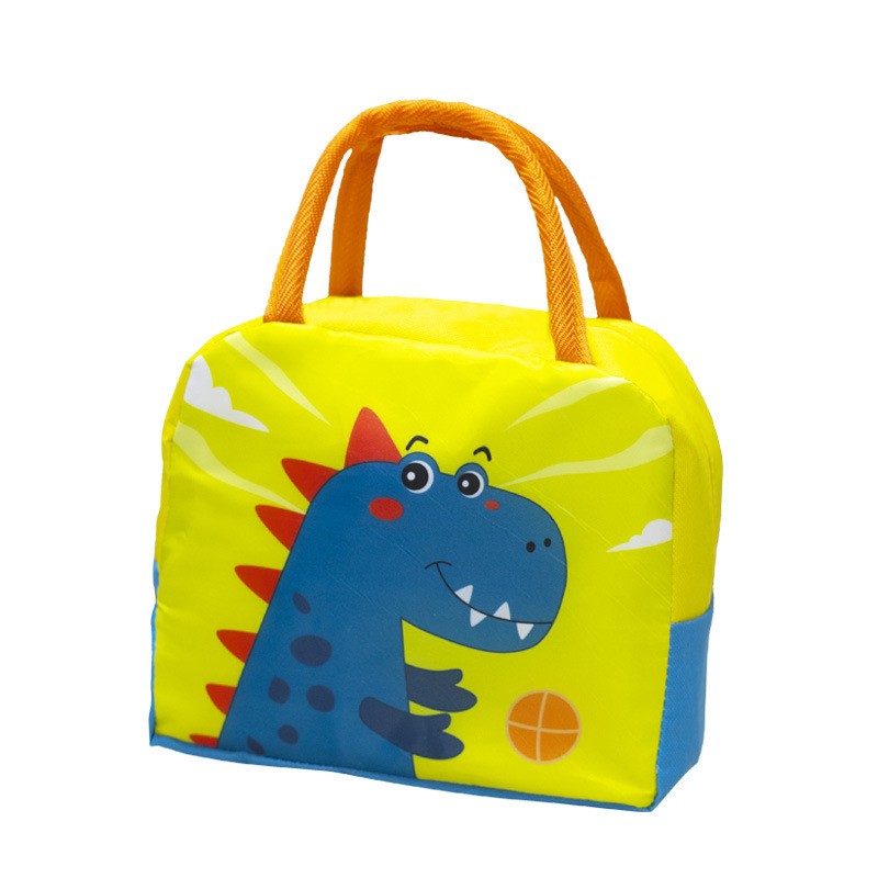 Geanta Termica pentru Pranz pentru Copii, Flippy, 23x13x19 cm, Izolanta, Folie de Aluminiu, Model Animat Dinozaur, Albastru Galben-0