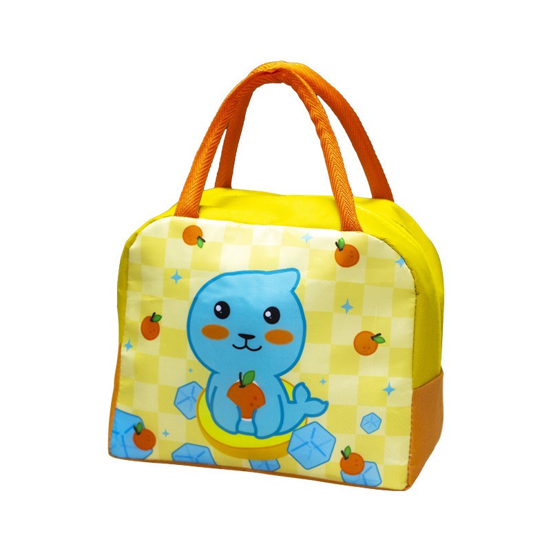 Geanta Termica pentru Pranz pentru Copii, Flippy, 23x13x19 cm, Izolanta, Folie de Aluminiu, Model Animat Foca, Galben Portocaliu-0