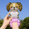 Balon din Folie Metalizata, Flippy, Figurine Animalute, Tip Bratara, Model Caine, Ambalaj Individual, Pai Inclus, Umflare cu Aer sau Heliu, Maro-0