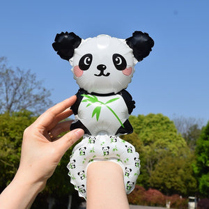 Balon din Folie Metalizata, Flippy, Figurine Animalute, Tip Bratara, Model Panda, Ambalaj Individual, Pai Inclus, Umflare cu Aer sau Heliu, Alb-Negru-0