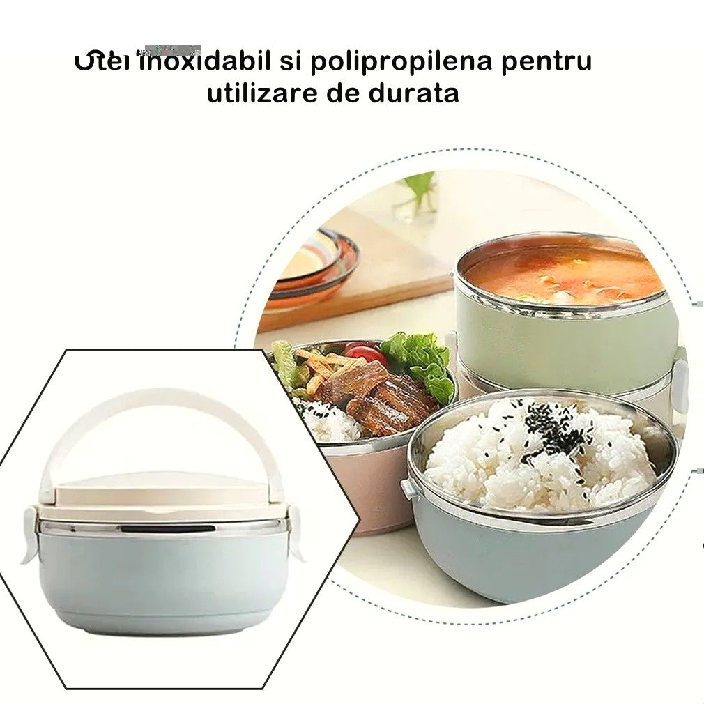 Caserola pentru alimente Flippy, lunch box, 700 ml, otel inoxidabil, maner, valva aerisire, inchidere etansa, 15 x 8.5 cm, albastru-1