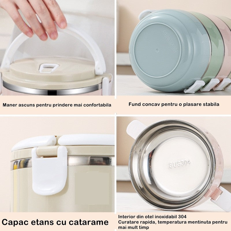 Caserola pentru alimente Flippy, lunch box, 700 ml, otel inoxidabil, maner, valva aerisire, inchidere etansa, 15 x 8.5 cm, albastru-2