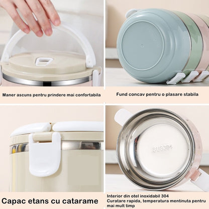 Caserola pentru alimente Flippy, lunch box, 700 ml, otel inoxidabil, maner, valva aerisire, inchidere etansa, 15 x 8.5 cm, albastru-2