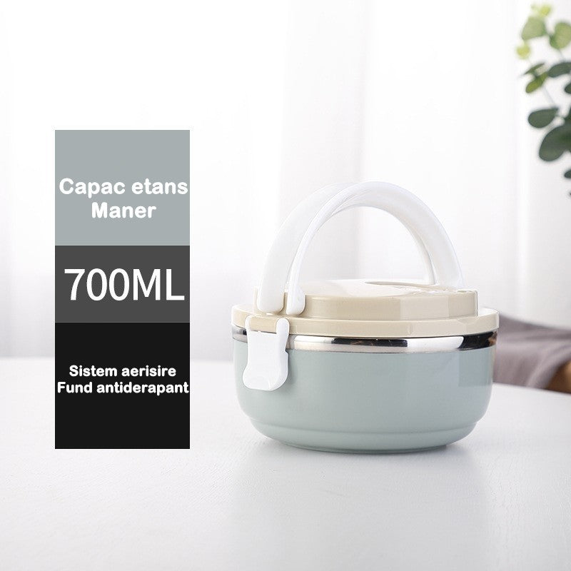 Caserola pentru alimente Flippy, lunch box, 700 ml, otel inoxidabil, maner, valva aerisire, inchidere etansa, 15 x 8.5 cm, albastru-3