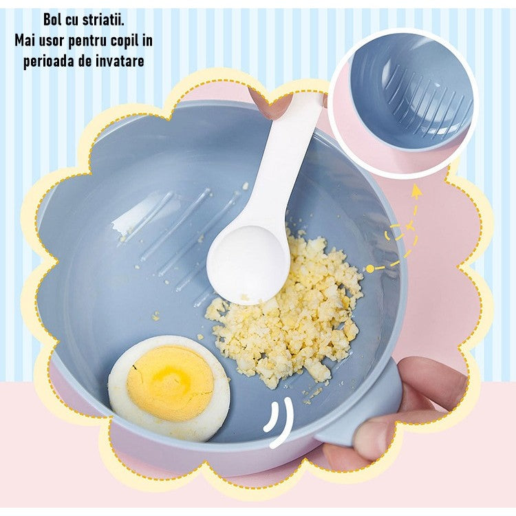 Caserola pentru copii Flippy, lunch box, 750 ml, doua boluri, lingura, foarfeca din plastic, rezistenta la scurgeri, Albastra-2