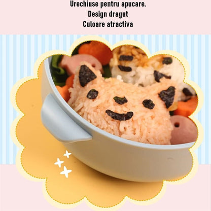 Caserola pentru copii Flippy, lunch box, 750 ml, doua boluri, lingura, foarfeca din plastic, rezistenta la scurgeri, Albastra-3