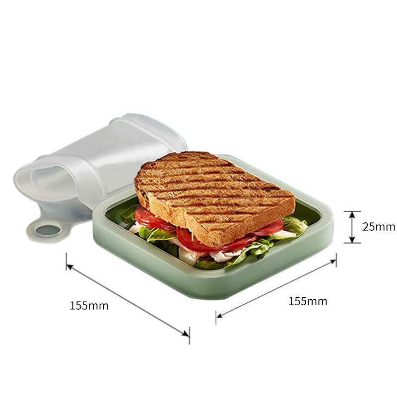 Caserola pentru sandwich Flippy, din silicon si polipropilena, portabil, usor de curatat, capac anti-scurgere, reutilizabil, 15.5 x 15.5 x 2.5 cm, verde-8