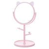 Oglina Cosmetica cu Picior, Flippy, HD, Rotire 360 Grade, 15 cm Diametru, Suport Bijuterii Baza Rotunda + 2 Brate, Model cu Urechi, 31 x 14.5 x 15 cm, din Plastic, Roz/Alb-0