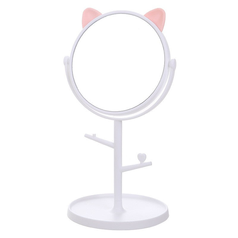 Oglina Cosmetica cu Picior, Flippy, HD, Rotire 360 Grade, 15 cm Diametru, Suport Bijuterii Baza Rotunda + 2 Brate, Model cu Urechi, 31 x 14.5 x 15 cm, din Plastic, Alb-0