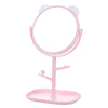 Oglina Cosmetica cu Picior, Flippy, HD, Rotire 360 Grade, 15 cm Diametru, Suport Bijuterii Baza + Brate, Model cu Urechi, 30 x 16.5 x 15 cm, Roz-0