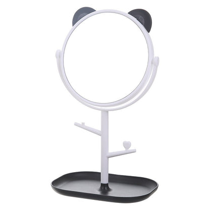 Oglina Cosmetica cu Picior, Flippy, HD, Rotire 360 Grade, 15 cm Diametru, Suport Bijuterii Baza + Brate, Model cu Urechi, 30 x 16.5 x 15 cm, Alb/Negru-0