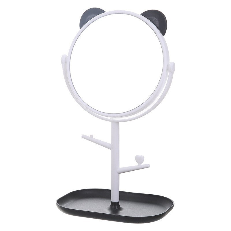 Oglina Cosmetica cu Picior, Flippy, HD, Rotire 360 Grade, 15 cm Diametru, Suport Bijuterii Baza + Brate, Model cu Urechi, 30 x 16.5 x 15 cm, Alb/Negru-0