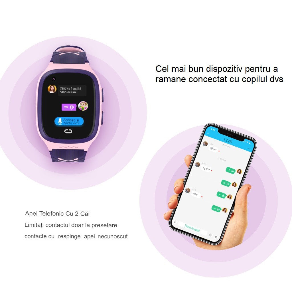 Ceas Smartwatch Flippy, Pentru Copii, LT31E-4G cu Functie Telefon, Localizare GPS, Istoric Traseu, Apel de Monitorizare, Camera, Mov/Roz-9