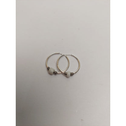 Cercei Argint 925 Creole 15 mm cu Piatra Alba, Jolie Silver, 0.9g, 2 cm x 1.3 cm-1