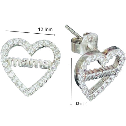 Cercei din Argint 925 Jolie Silver, Model Inimi cu Mama, 12 x 12 mm, 2.8 g-1