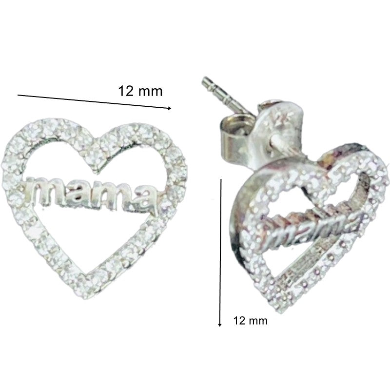 Cercei din Argint 925 Jolie Silver, Model Inimi cu Mama, 12 x 12 mm, 2.8 g-1