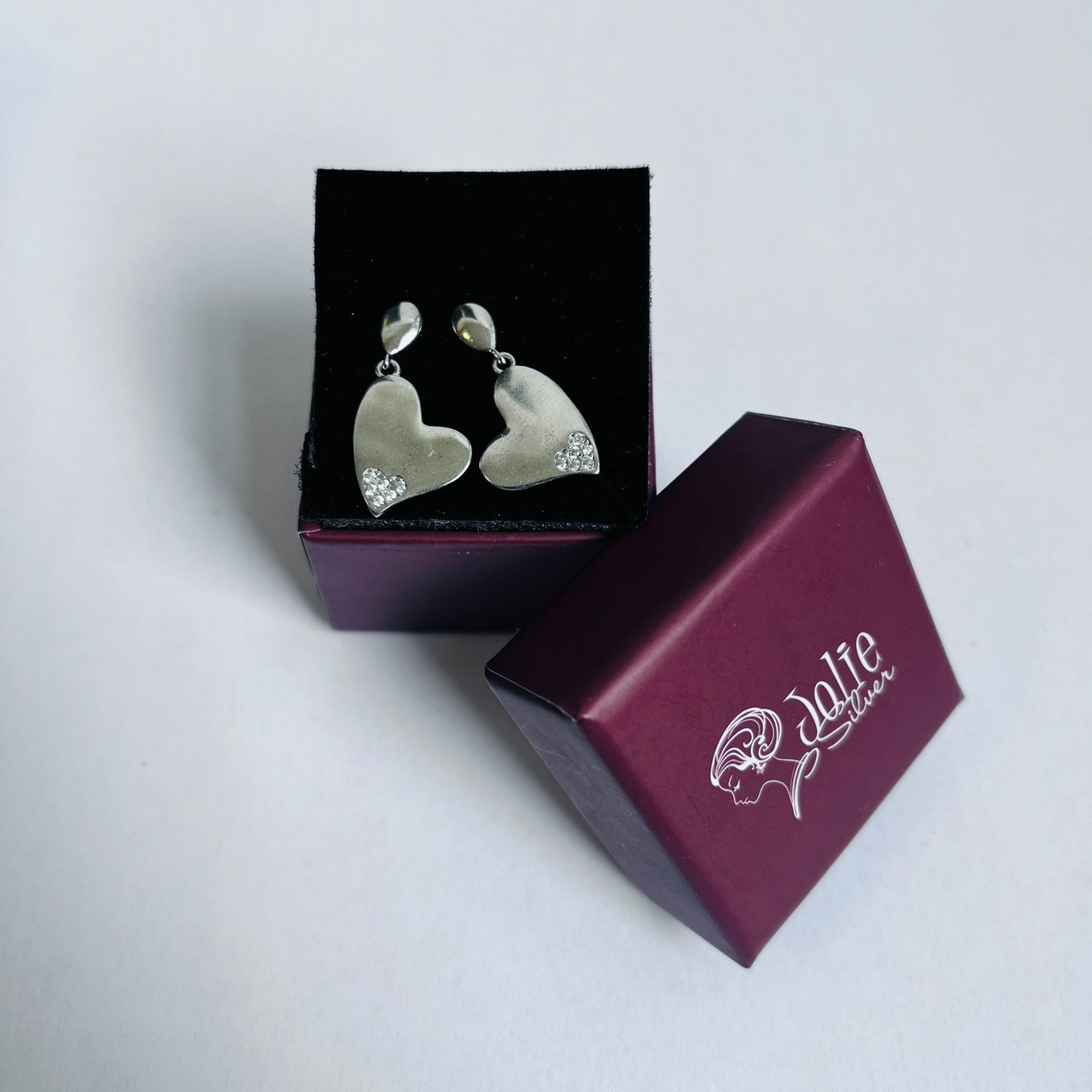 Cercei din Argint 925 Jolie Silver, Model Inimi cu Zirconii, 29 x 13 mm, 2.8 g-5