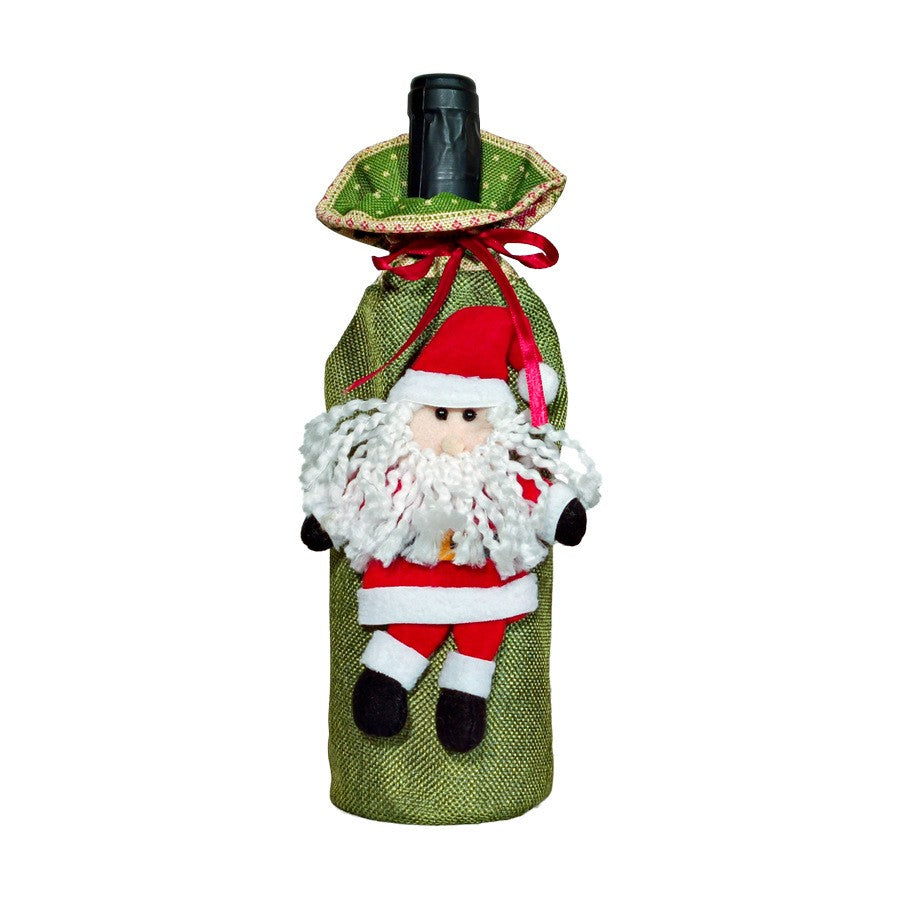 Decoratiune pentru Sticla de Vin, Flippy, Tema Craciun, Model Mos Craciun, 14 x 29 cm, Verde-0