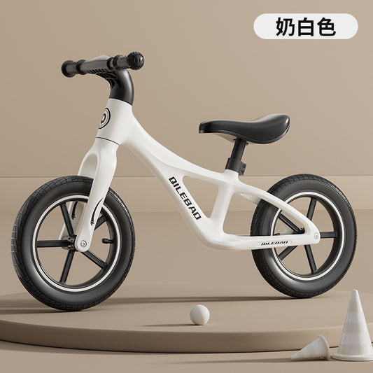 Children's balance bike without pedals two-in-one sliding scooter - color: milky white 14 inches-0