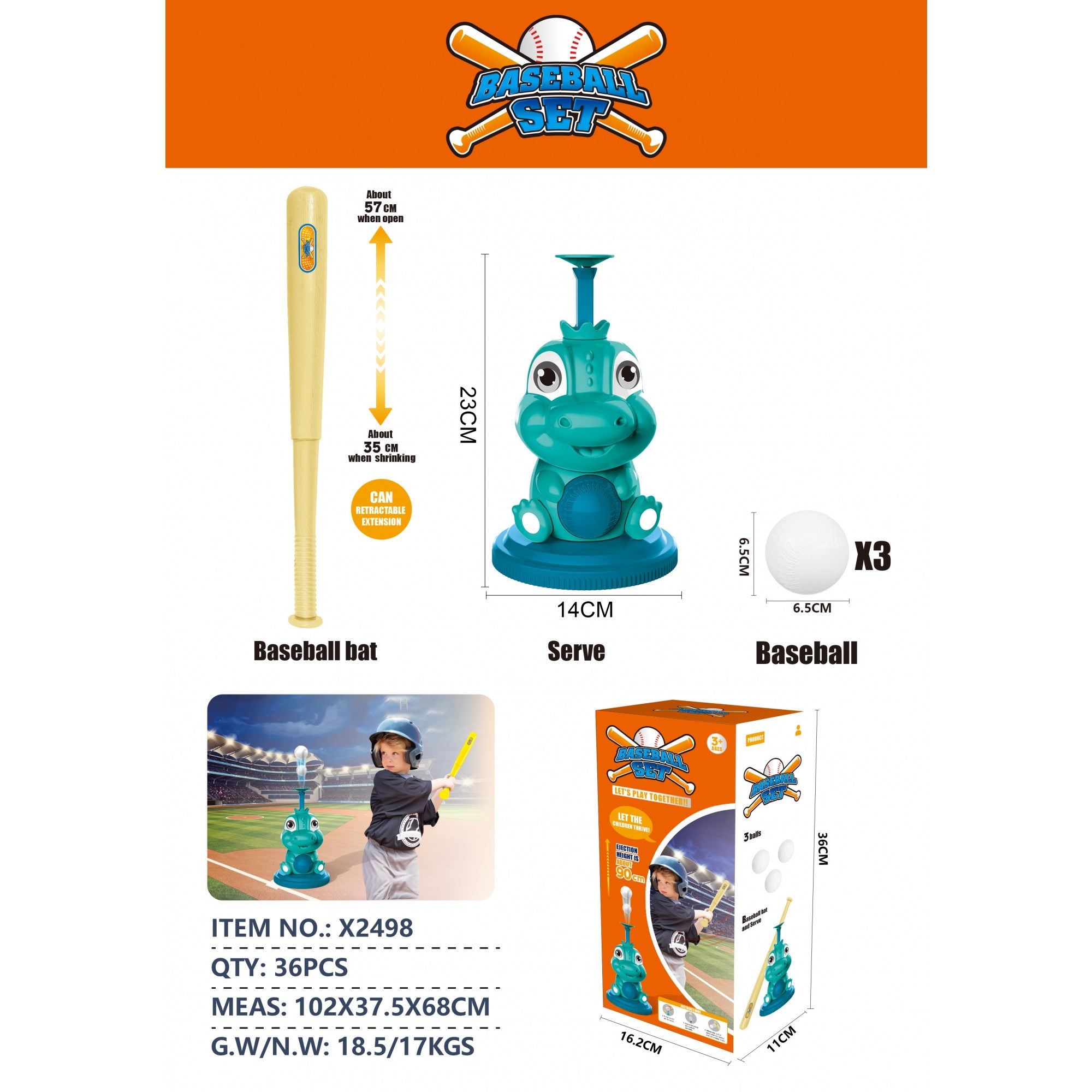 Set de Baseball pentru Copii, Flippy, Jucarie Dinosaur Press, 14x23 cm, Verde-0