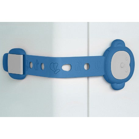 Siguranta pentru Usi Copii, Flippy, Sistem de Blocare Sertare, Dulap, Frigider, Adeziv, cu Sistem de Inchidere Dublu, Model Maimutica, Albastru-0