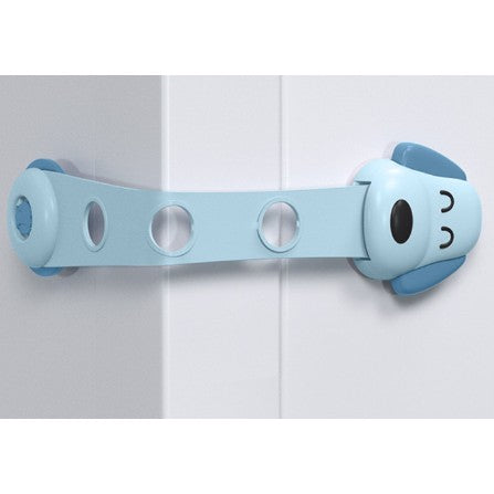 Siguranta pentru Usi Copii, Flippy, Sistem de Blocare Sertare, Dulap, Frigider, Adeziv, cu Sistem de Inchidere Dublu, Model Catelus, Albastru-0