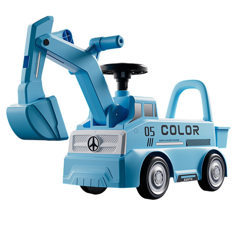 Excavator Manual pentru copii, Flippy, 3 ani, Sport, Claxon, Cutie Depozitare, Lumini, Scaun, 62x26x47 cm, Albastru-0