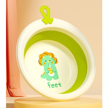 Cada Pliabila pentru Baie pentru Copii, Flippy, Cadita pentru Bebelusi, Model Rotund cu Dinozaur, Verde, 33x32x3.5 cm-0