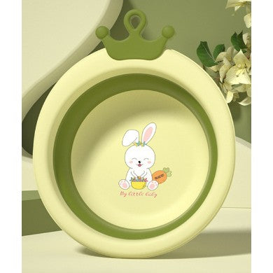 Cada Pliabila pentru Baie pentru Copii, Flippy, Cadita pentru Bebelusi, Model Rotund cu Iepuras, Verde, 33x32x3.5 cm-0