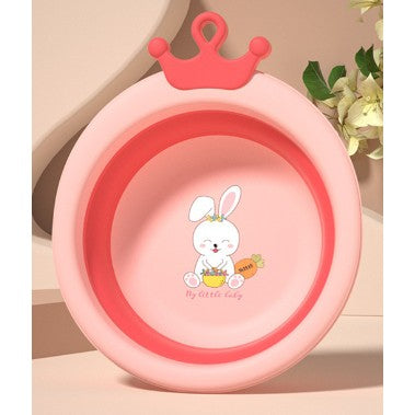 Cada Pliabila pentru Baie pentru Copii, Flippy, Cadita pentru Bebelusi, Model Rotund cu Iepuras, Roz, 33x32x3.5 cm-0