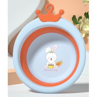 Cada Pliabila pentru Baie pentru Copii, Flippy, Cadita pentru Bebelusi, Model Rotund cu Iepuras, Blue, 33x32x3.5 cm-0