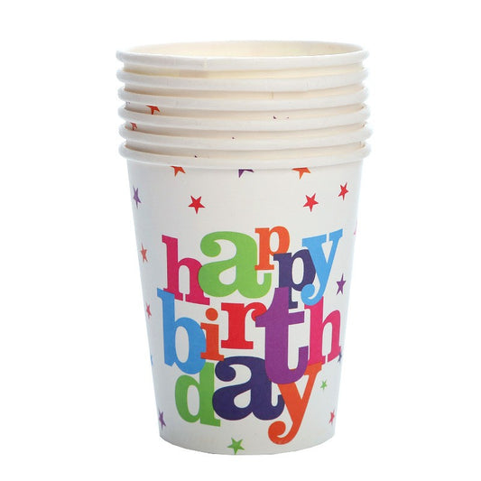 Set 6 Pahare de Carton Happy Birthday, Flippy, Model Multicolor, Tematica Aniversare-0
