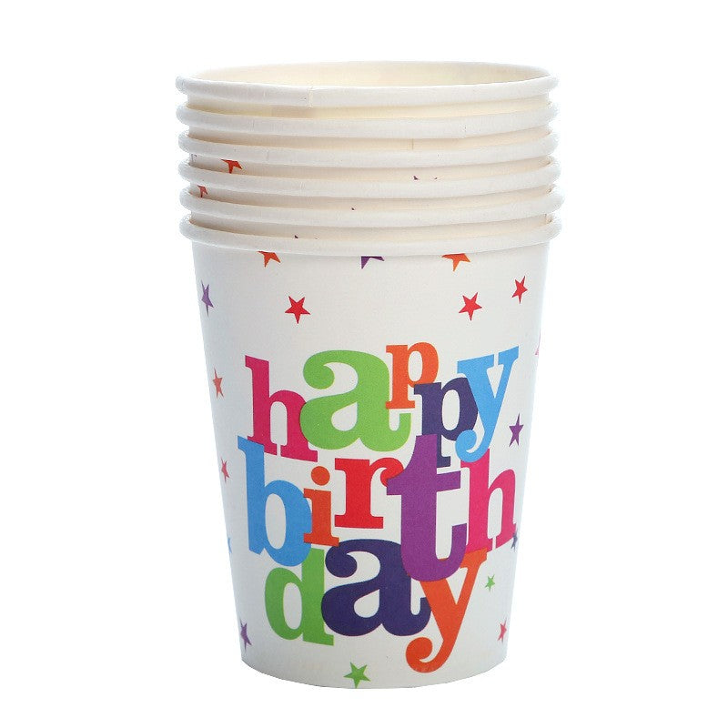 Set 6 Pahare de Carton Happy Birthday, Flippy, Model Multicolor, Tematica Aniversare-0