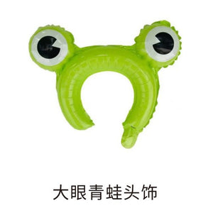 Balon din Folie Metalizata, Flippy, Figurine Animalute, Tip Coronita, Model Ochi de Broasca, Ambalaj Individual, Pai Inclus, Umflare cu Aer sau Heliu, Verde-0