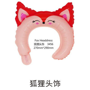 Balon din Folie Metalizata, Flippy, Figurine Animalute, Tip Coronita, Model Vulpe, Ambalaj Individual, Pai Inclus, Umflare cu Aer sau Heliu, Rosu-0