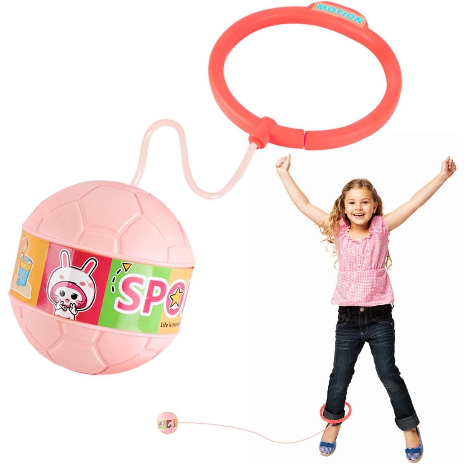 Minge pentru Sarit, Flippy, Tip Coarda Hula Hoop, Cerc 12 cm, Coarda 52 cm, Minge 12 x 11 cm, Functie Iluminat, 4-6 Ani, Plastic, Roz-3