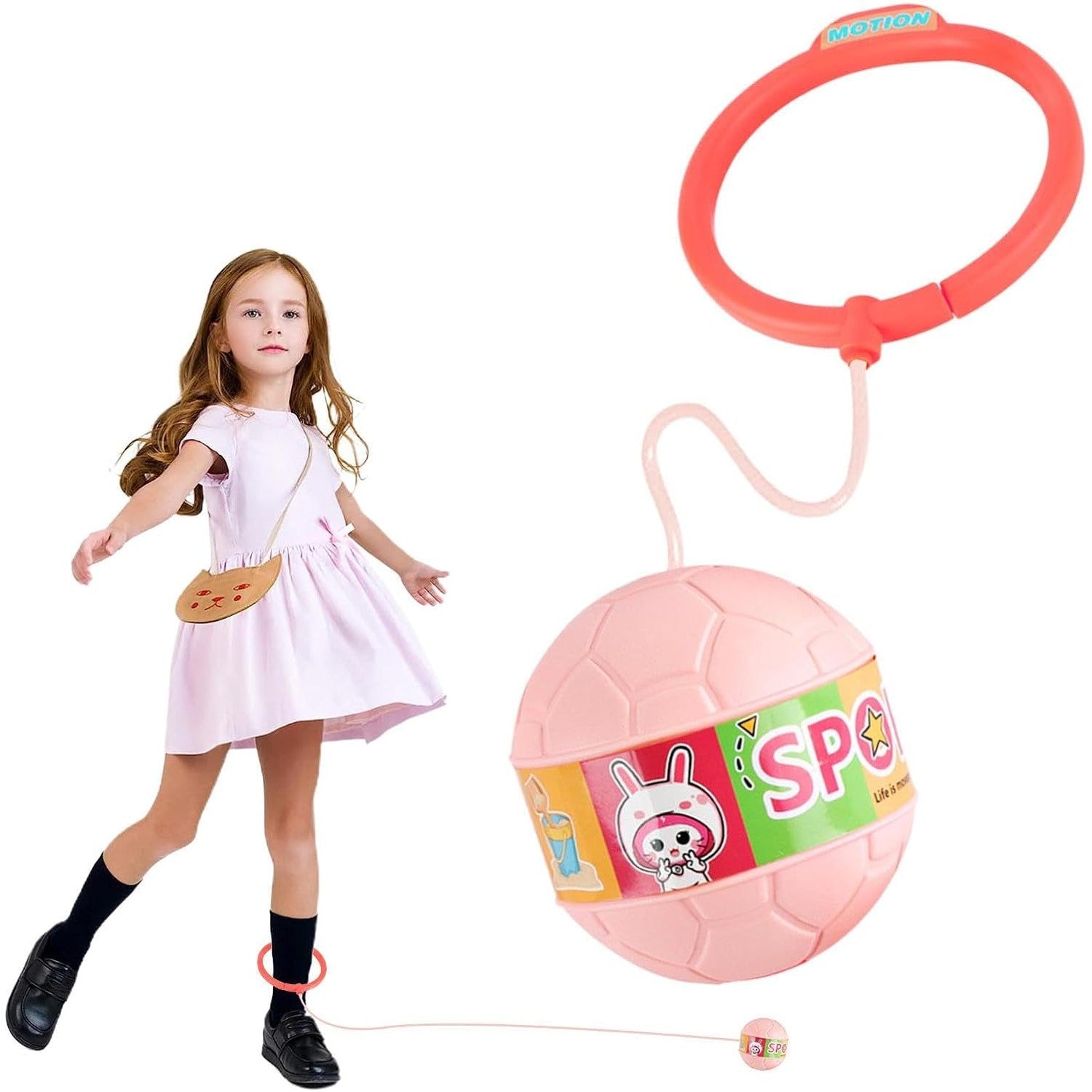 Minge pentru Sarit, Flippy, Tip Coarda Hula Hoop, Cerc 12 cm, Coarda 52 cm, Minge 12 x 11 cm, Functie Iluminat, 4-6 Ani, Plastic, Roz-8