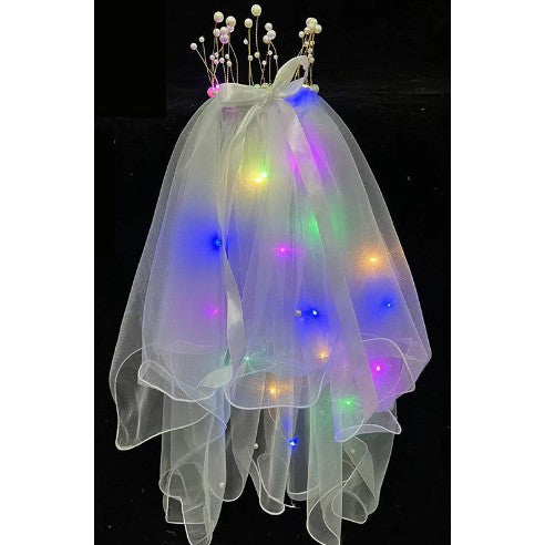 Voal Luminos pentru Copii, Flippy, Lumina Multicolora, pentru Halloween, Cosplay, Craciun, Carnaval, Paste, Ziua Copilului, Bumbac/Poliester, Marime universala, cu Coronita, Alb-0