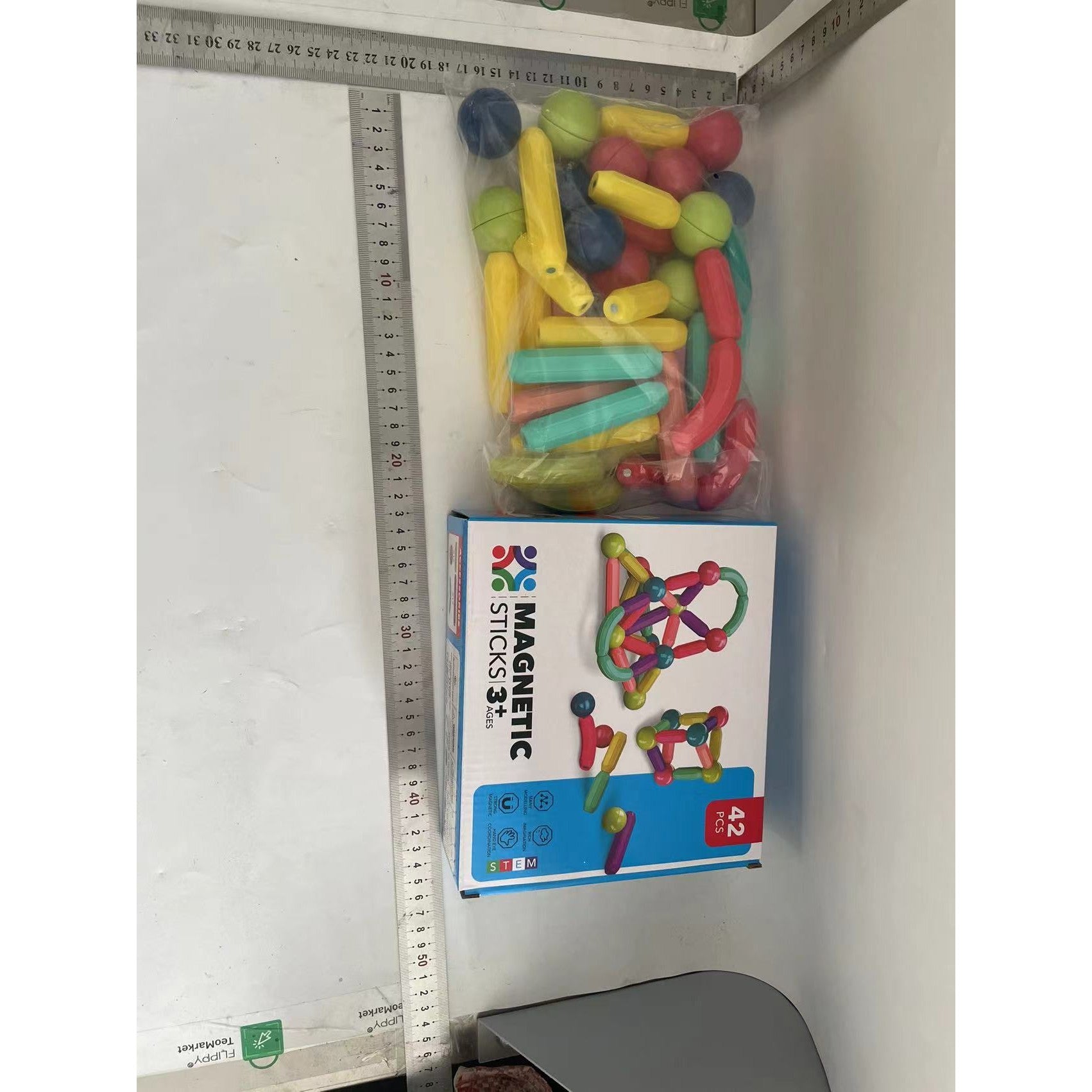 Set 42 de Piese Magnetice de Constructie, Flippy, Puzzle, Forme, 3 Ani, ABS, Magnet, 20x6.5x18 cm, Multicolor-1