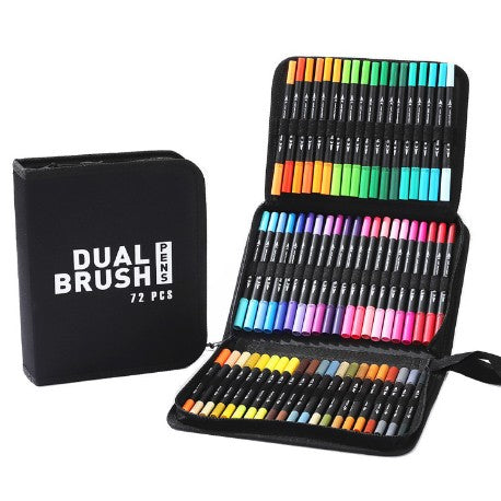 Set Carioci pe Baza de Apa, Flippy, 2 in 1, pentru Pictura, Caligrafie, 72 Culori, Penar Negru, Corp Carioca Negru, 24.5 x 18.5 x 5 cm, Multicolor-0