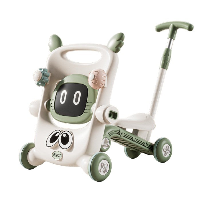 Antemergator pentru Copii 8 in 1, Flippy, Multifunctional, cu Maner de Impingere Detasabil, Scuter, Trotineta, Scaun Reglabil, Tavita Detasabila, Stabil, Antiderapant, 4 Roti, 56x44x64cm, 9-12 Luni, Verde-0