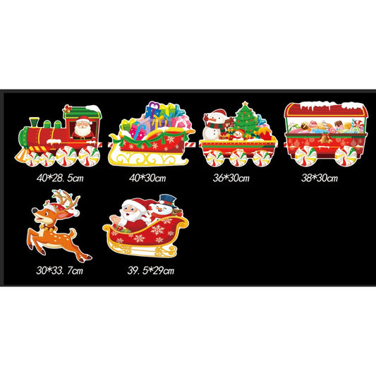 Decoratiune de Craciun, Flippy, pentru Gradina, Tip Trenulet, 6 Figurine + Bete de Infipt in Pamant, din Plastic, Impermeabil, Model Mos Craciun in Tren si in Sanie, Multicolor-1